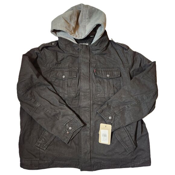 Levi's Men's 2XL Black Sherpa Lined Military Jacket – Hooded - Picture 1 of 9